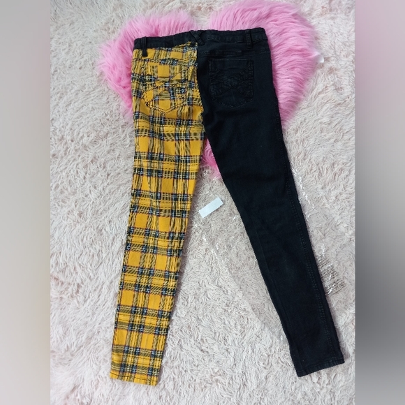 Tripp split personality half yellow plaid half black skinny jeans! Royal Bones - Picture 4 of 8